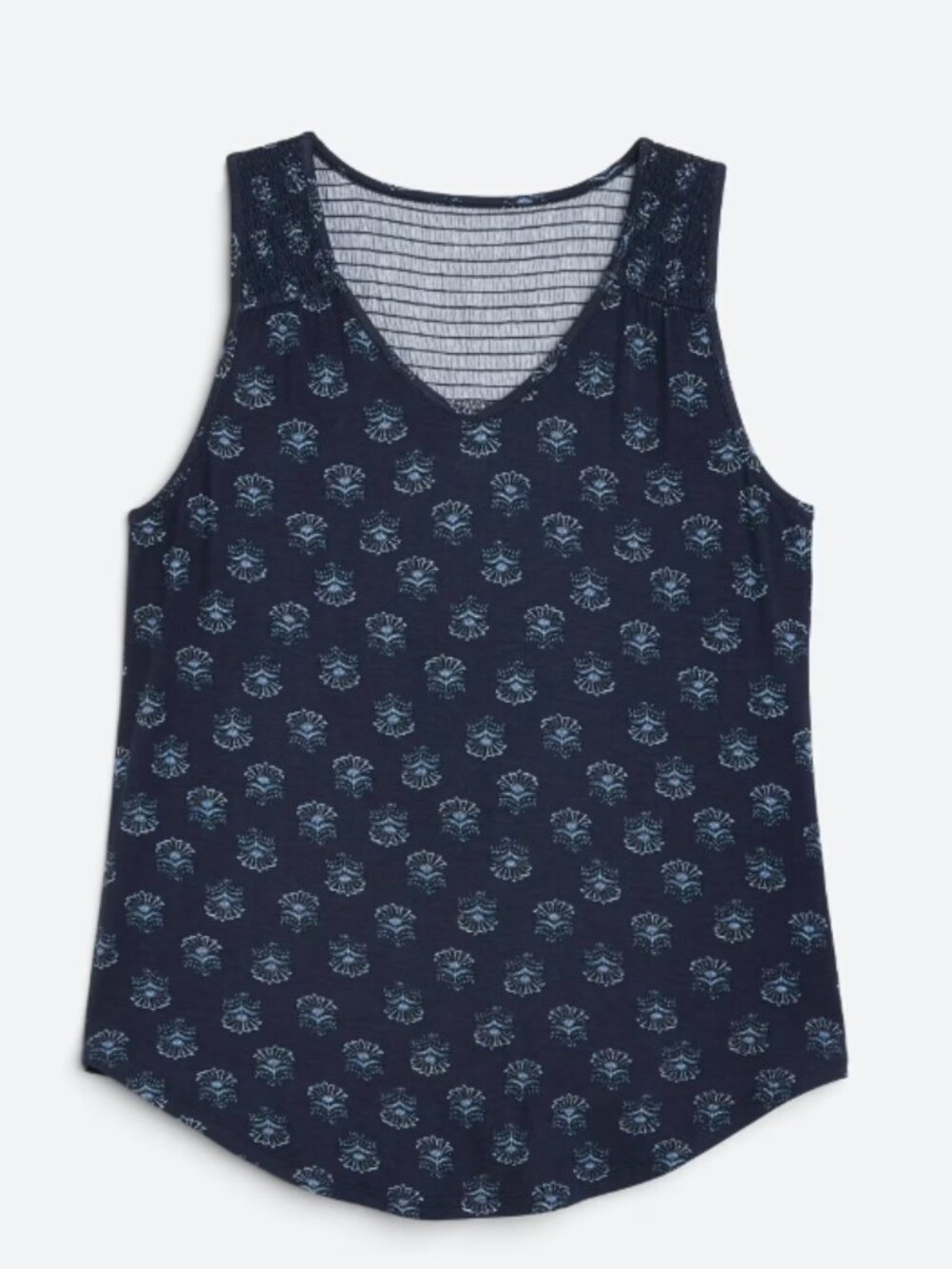 Market & Spruce Beth Smocked Yoke Knit Tank Navy